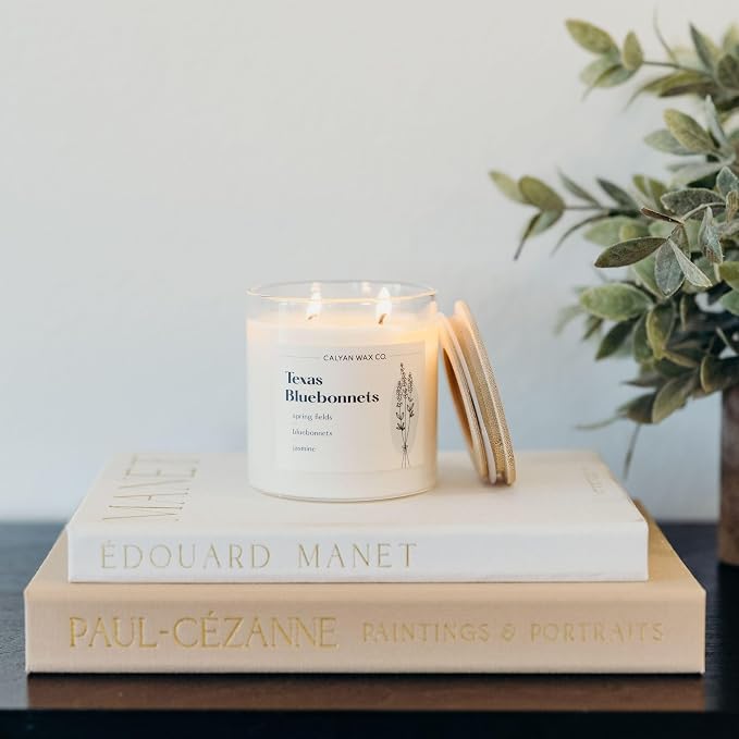 Calyan Wax Co. Texas Bluebonnets 2 Wick Scented Candle - 37 Hour Burn - Luxury Clean Soy Wax Candles - Long Lasting Large Glass Jar Candle for Home - 8.8oz