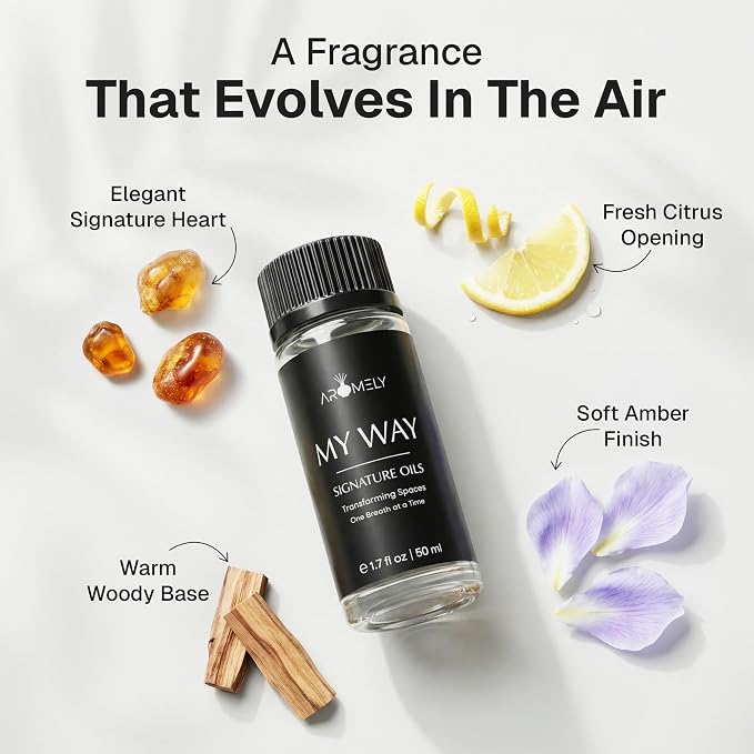 AROMELY My Way Diffuser Oil Blend | Luxury Home Fragrance Oil for Diffusers | Inspired by 1 Hotel | Signature Scent with Notes of Leather, Cardamom, Lemon, Cedarwood, Iris & Amber | 50ml
