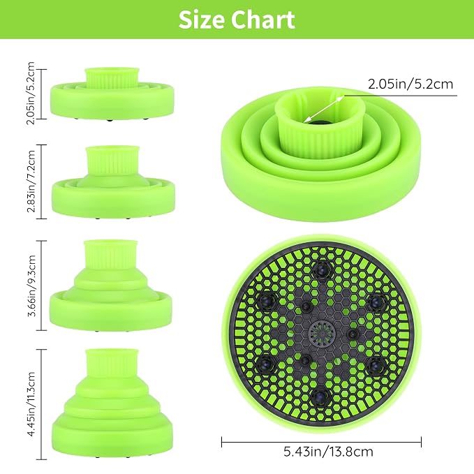 Segbeauty Collapsible Blow Dryer Diffuser, Travel Portable Hair Diffuser for Natural Curly Hair, Professional Lightweight Folding Diffuser Attachment for Dryers Nozzle 1.54 to 1.69 inches Green
