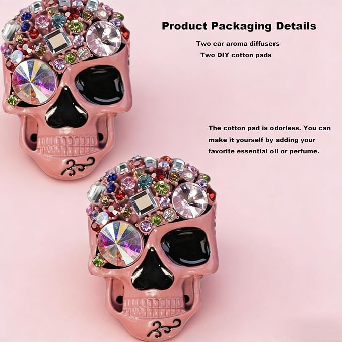 Gothic Skull Car Air Freshener Vent Clips with 2 Pads, Halloween Scented Car Accessories for Men Women, Automotive Interior Decor and Cool Car Fresheners for Men， Spooky Gift Idea-A6