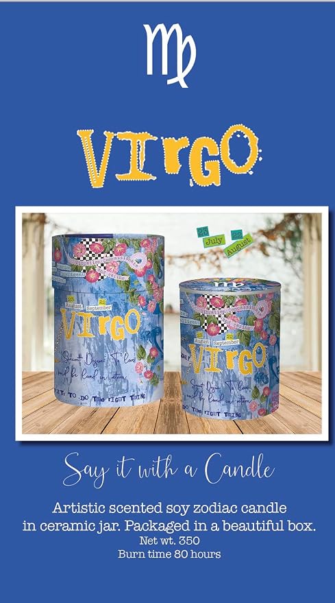 Virgo Zodiac Candle – Jasmine Scented Soy Candle – Astrology Gift for Women – 80 Hour Burn – Reusable Ceramic Jar