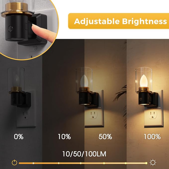 L LOHAS LED Candle Night Light, Flameless Candle Nightlight Plug in, 350°Rotating Dusk to Dawn Sensor Dimmable Night Light,Vintage Decorative Night Lights for Hallway Bathroom, 2 Pack