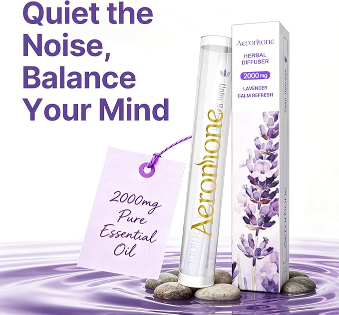 Lavender & Peppermint Essential Oil Ambient Scent Diffuser - 2 ml | Enjoy 2000mg pure botanical blend for mindful relaxation. Pocket-sized, passive natural fragrance for daily wellness & focus.