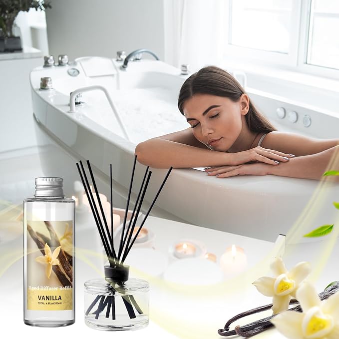 SCENTORINI Reed Diffuser Oil Refill, Vanilla Diffuser Oil 6.76 Fl Oz, Natural Scented Essential Oil Refill Long Lasting Summer Home Fragrance for Room Spa Aromatherapy Bathroom Home Hotel Decor
