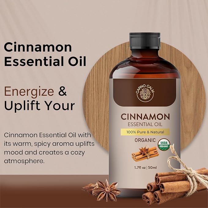Cinnamon Essential Oil | USDA Certified Organic Cinnamon Oil | Perfect for Aromatherapy and Diffuser | 1.7 fl.oz