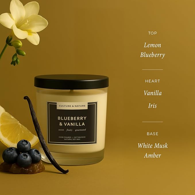 CULTURE & NATURE Natural Soy Wax Candle 7oz Blueberry & Vanilla Scented