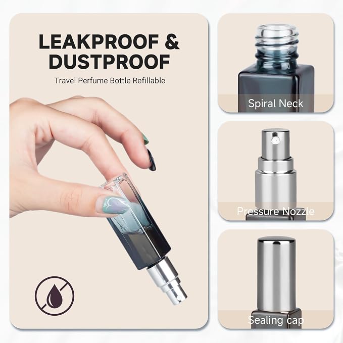 Perfume Travel Refillable Atomizer, 3 Pack 10ml Leak Proof Refillable Perfume Bottle for Air Travel, Purse and Business Trips, Glass Atomizer Sprayer for Cologne with Funnel & Pipette