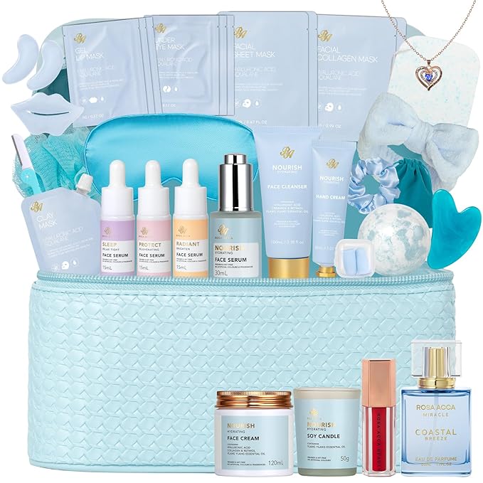 33 Pcs Mother's Day Gift, Hydrating Skin Care Set for Women, Spa & Self Care Gift, Bath & Body Gift Basket Set for Women, Cosmetic Bag, Necklace, Christmas, Birthday, Anniversary, Wife