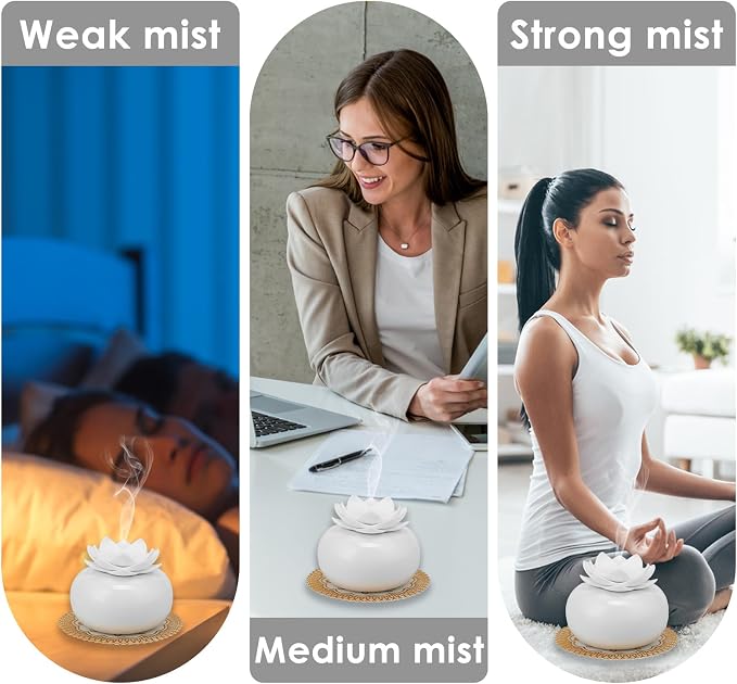 6.8 oz Water Lily Top Aromatherapy Diffusers, Decorative Essential Oil Diffusers, USB Ceramic Diffuser Humidifier, Cute Lotus Decorative Auto Shut Off, for Home Bedroom Office(White,1PCS)