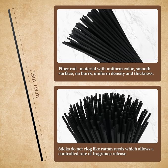 130Pcs Reed Diffuser Sticks-7.5Inch/3mm Black Reed Sticks,Diffuser Refills.Suitable for Diffusing Essential Oil Aromas (3mm X 19cm (130pcs))