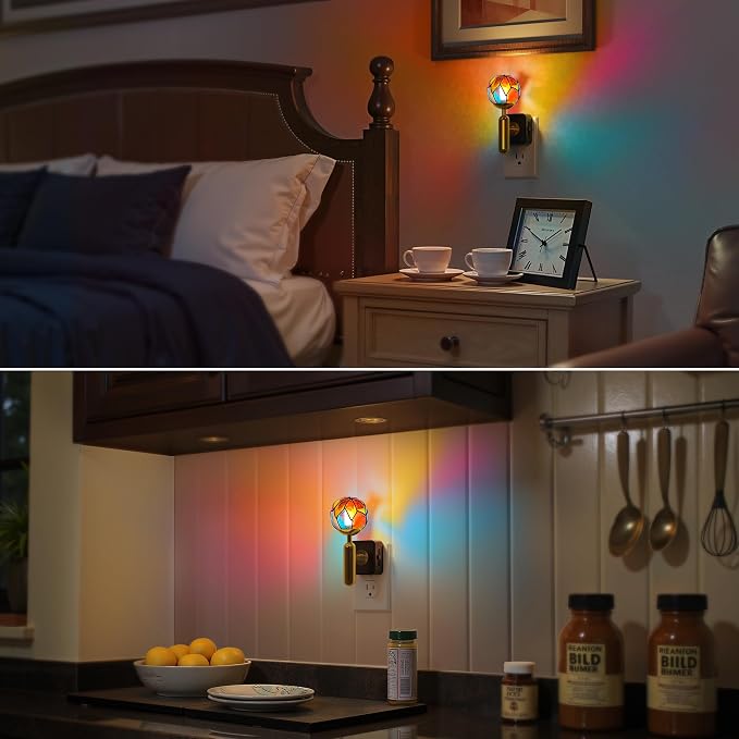 Briignite Night Lights Plug into Wall, Stained Glass Night Light with Dusk to Dawn Sensor, Dimmable Nightlight 0-100% Stepless Dimming, for Bathroom Bedroom Hallway, 3000K Warm White