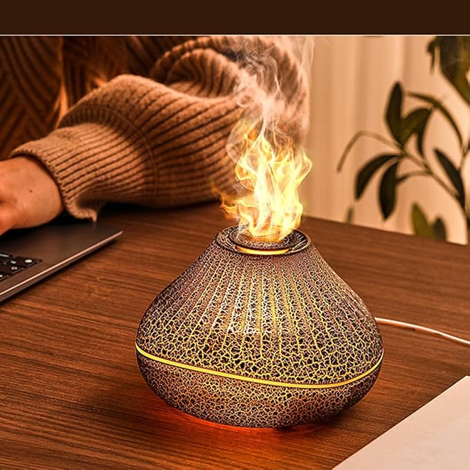 Auto Shut-Off Waterless Protection Smart Flame Essential Oil Diffuser with Colorful Light