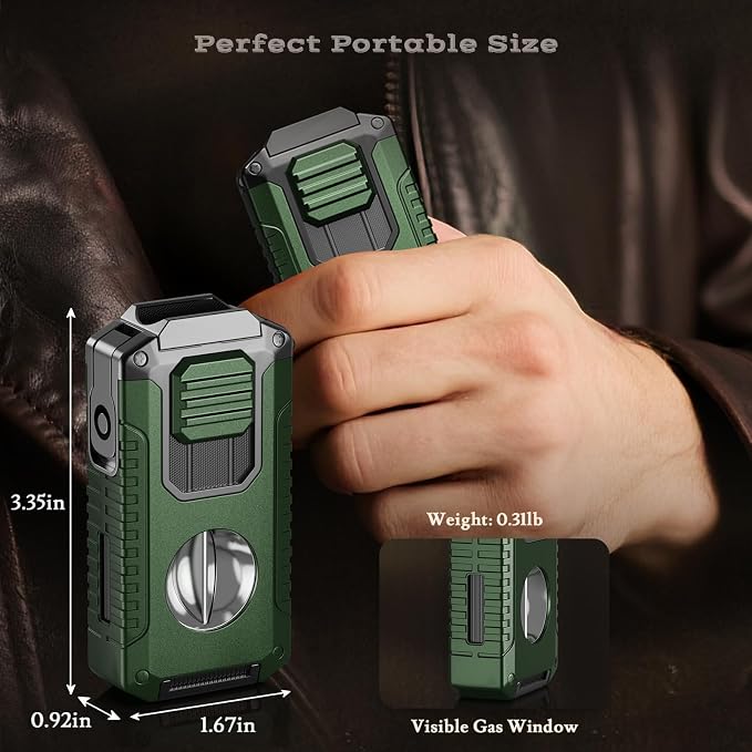 5-in-1 Torch Lighter with Tool, Punch, Holder, and Draw Enhancer Tool, Triple Windproof Jet Flame, Refillable Lighters with Accessories, Cool Lighter Gifts for Men, Butane Lighter for Candle, Travel