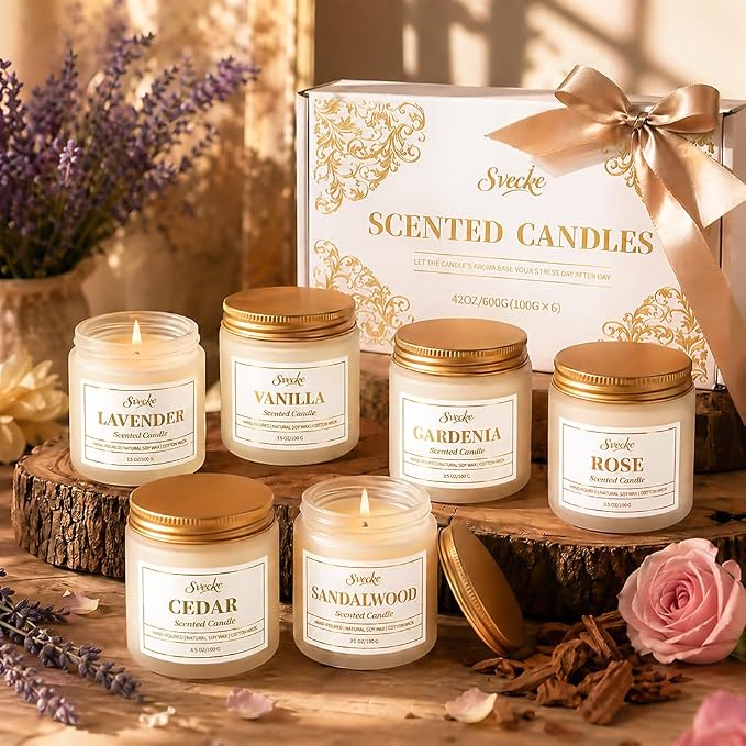 Scented Candle Set, 21 oz 6 Pack Soy Wax Jar Candles, Home Aromatherapy Candle Gift for Women Men, Candle Set for Birthday Housewarming New Home