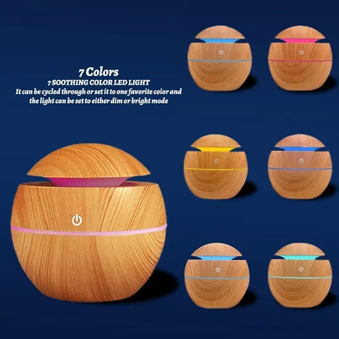7 Colour LED Air Diffuser & Humidifier with Aromatic Essential Oil Feature | 130ml Ultrasonic Cool Mist | Auto Shut-Off | Aromatherapy Diffuser for Home, Office, Spa and More!