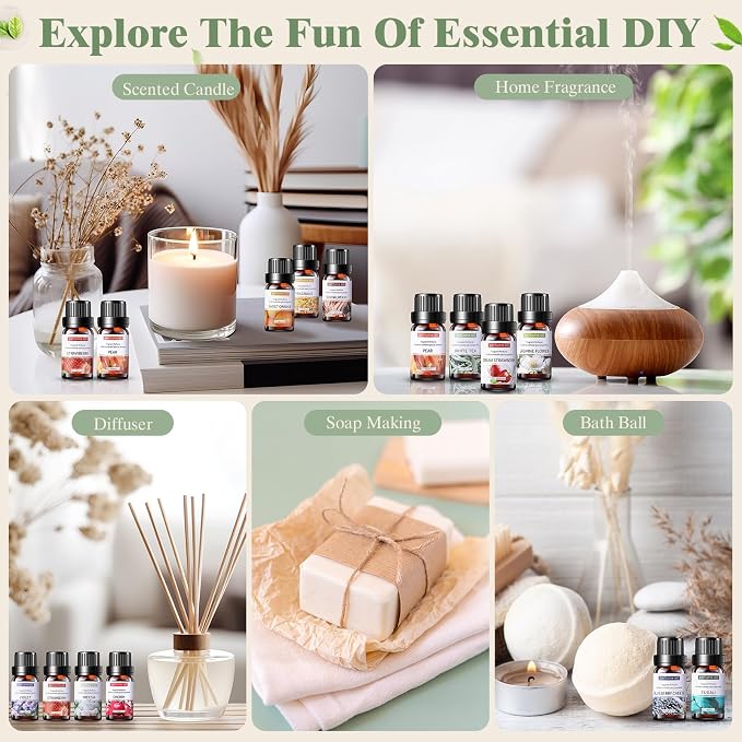 84 Pcs Essential Oil Set for Diffuser 10ml Sweet Orange Lavender Lemongrass Peppermint Eucalyptus Rose Each Fragrance Oil for Candle Making, Soap Making, Aromatherapy, Humidifiers (Classic)