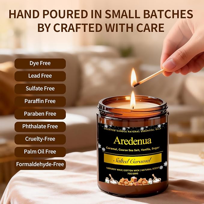 Salted Caramel Candle | Odor Eliminating Candles - 7oz Soy Candles for Home, Warm Sweet Aroma Relaxing Home Scented Candles, Aromatherapy Candle Gift for Women & Men