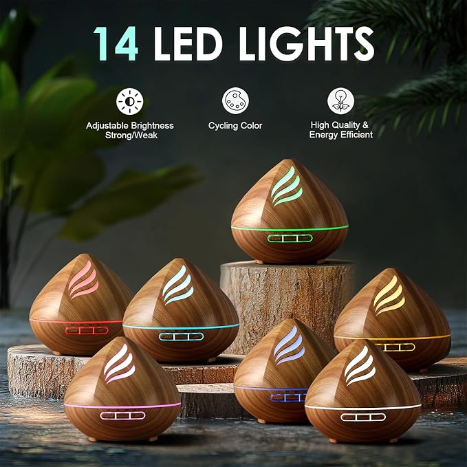 Essential Oil Scent Diffuser: 500ML Aroma Diffuser for Home Bedroom - 14 Colors LED, Remote Control, Ultra-Quiet Cool Mist Scent Diffuser with Timer for Family