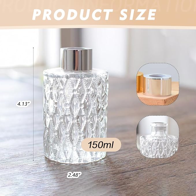 150ml/5oz Glass Diffuser Bottles Empty Clear Diffuser Jars Aromatherapy Container Fragrance Accessories Use for DIY Replacement Sticks Sets Essential Oils Crafts Decor