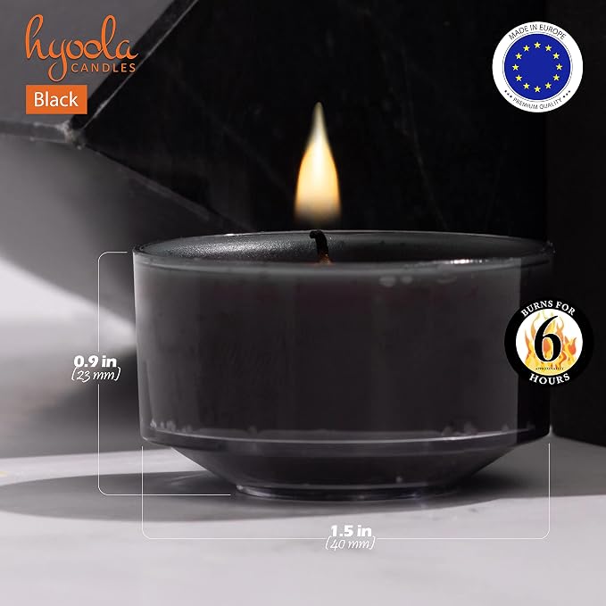HYOOLA Scented Tealight Candles - Clear Cup - Black Tealight Candles Scented - 6 Hour Burn Time - 15 Pack - European Made