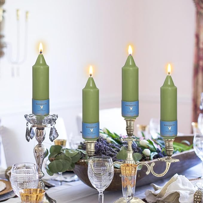 Smokeless Candlesticks Short Taper Candle,Unscented 5 Inches Grass Green Candle Sticks Dripless Tapered Candles for Home Décor Weddings Seasons Gifts(4pcs-Grass Green)