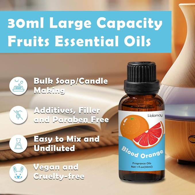 Fruit Fragrance Oil for Candle Soap Making, 10x30ml Holamay Essential Oils for Diffusers for Home, Coconut, Strawberry, Mango, Pineapple, Large Size Diffuser Oils Gift Set
