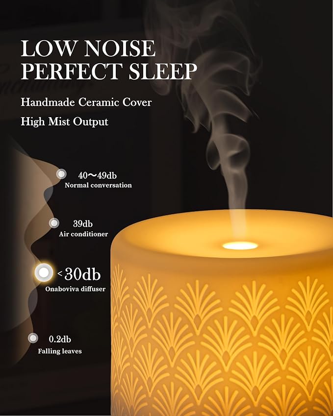 Essential Oil Diffuser - 280ml Ceramic Diffuser for Large Room & Commercial Use, 2.4MHz Aromatherapy Diffuser with Cool Mist Humidifier & Night Light, Ideal for Bedroom, Office, Yoga, Spa, Gifts