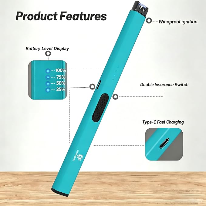 Elegant Electric Candle Lighter for Women with USB-C Charging, Portable and Easy to Use, Stylish Arc Lighter for Candles (Green)