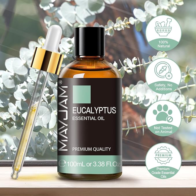 Eucalyptus Essential Oil, MAYJAM 3.38fl.oz Large Bottle Pure Essential Oils, Perfect for Living Room Bedroom Office Car Use