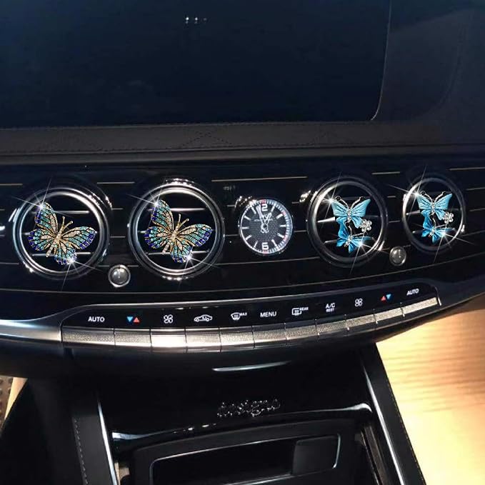 4 Pcs Blue Bling Butterfly Car Air Fresheners Vent Clips Diffuser Vent Clip Rhinestone Diamond Decoration Car Interior Decor Cute Accessories for Women, Automotive Air Fresheners（2 styles）