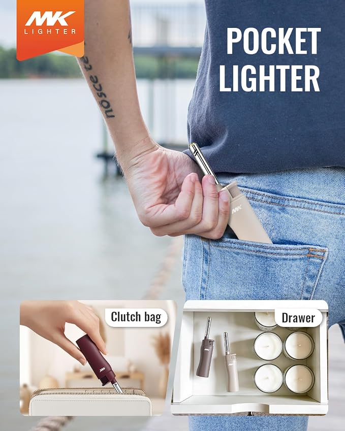 MK Lighter 10PCS Refillable Candle Lighters – Strong Wind-Resistant Flame for BBQ, Camping, Outdoor Use (3BL)