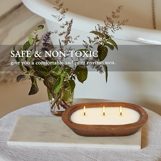 Citronella Scented 3-Wick Candle (8oz) Oval Wood Bowl Candle, Clean Burning & Smokeless, Decorative Soy Blend Candle for Home, Patio, Garden, Summer Gift.
