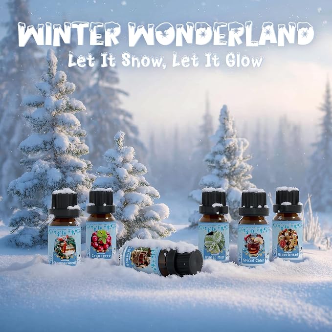 ARVIDSSON Winter Essential Oils Set, Holiday Fragrance Oil for Diffuser， Candle Making - Cinnamon, Christmas Wreath, Apple Cider, Gingerbread, Cranberry, Winter Mint Scented Oils for Home