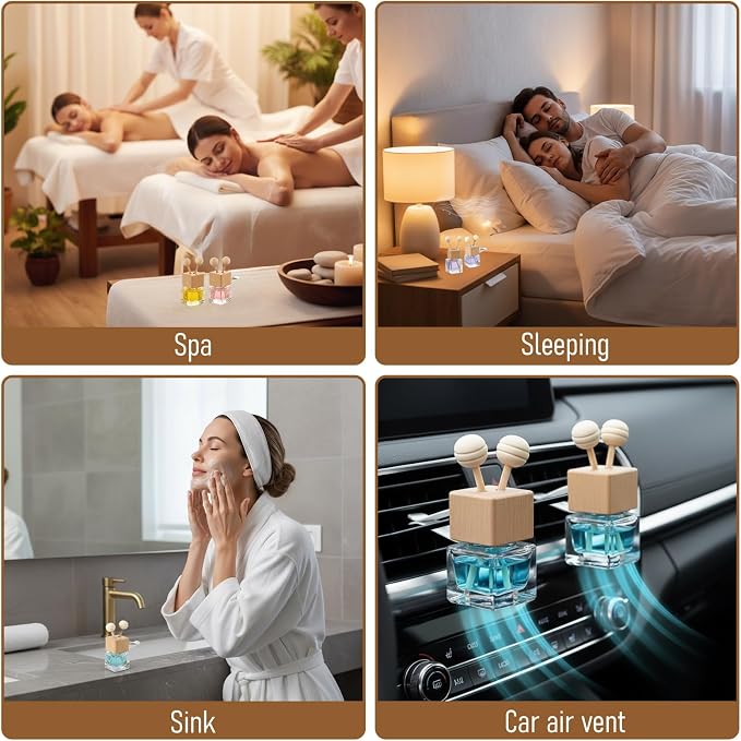 50 Pack Car Air Freshener Diffuser with Vent Clip, Clear Glass Perfume Bottle, Car Diffuser Bottles Empty Bulk for Essential Oil Perfume Glass Bottle with Wooden Caps Stick, for Auto Fragrance