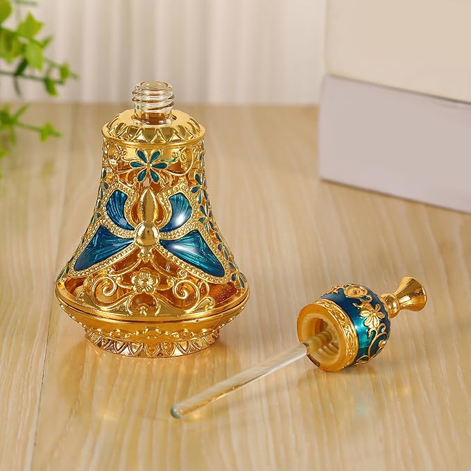 Arabic Patterns Scent Bottle, Middle Eastern Alloys Stylish Perfume Bottle, Small Sized Portable Container for Home Travel Carrying