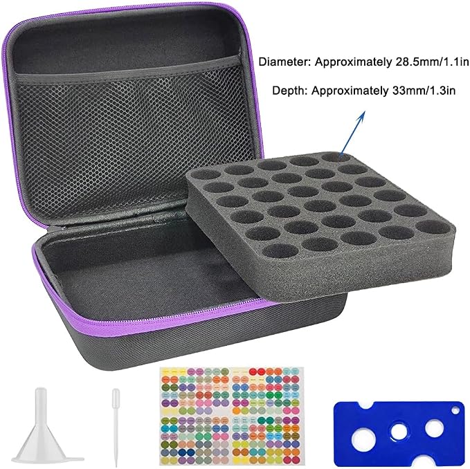 30 Bottle EVA Essential Oils Organizer - Holds 5ml, 10ml, 15ml Bottles, Storage Holder Carrying Case, Traveling Bag with Foam Insert