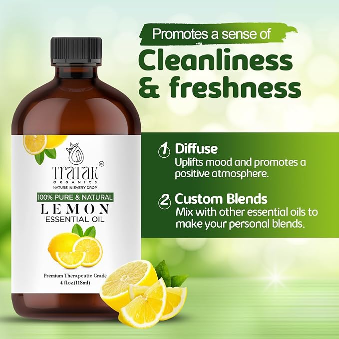 Lemon Essential Oil, 100% Pure & Natural with Glass Droppers | Undiluted Essential Oils for Aromatherapy, Diffusers, Humidifiers, Oil for Skin DIYs | 4 fl oz (Pack of 2)