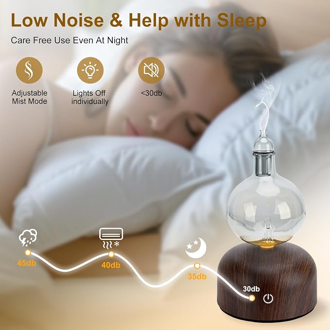 Lychee Rechargeable Waterless Essential Oil Diffuser, Aromatherapy Spray Glass Oil Diffuser, Touch Control with 2 Modes,Travel Portable，Silent Operation and Auto-Off Yellow Light for Home Office