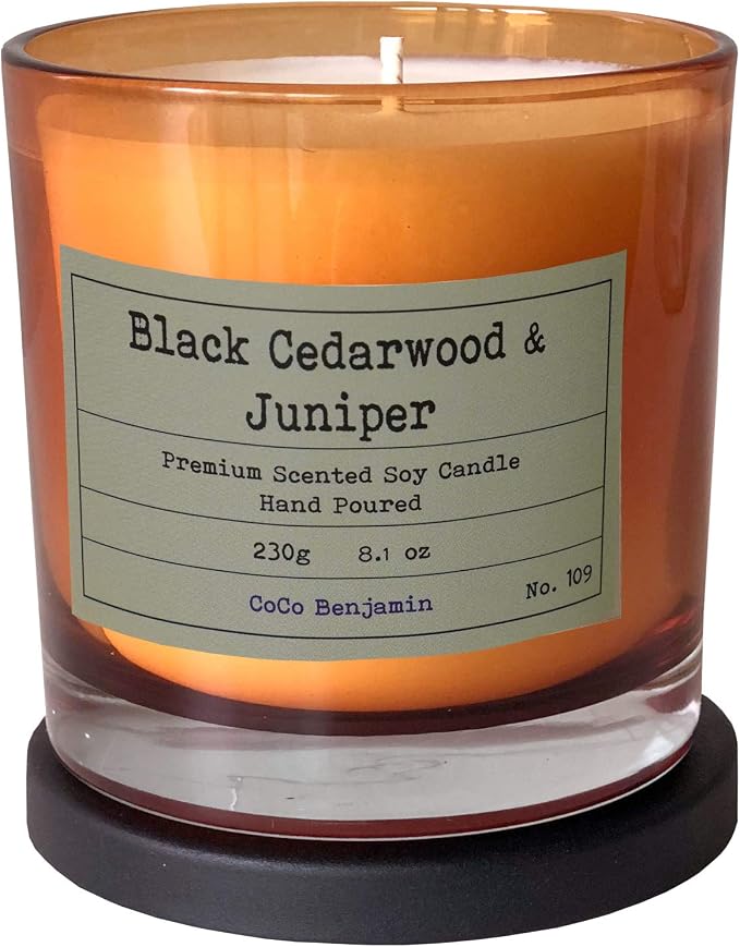 100% Natural Soy Wax Candle by CoCo Benjamin - Highly Scented & Hand-Poured Luxury Candle (Black Cedarwood & Juniper) - Clean Burning Cotton Wick