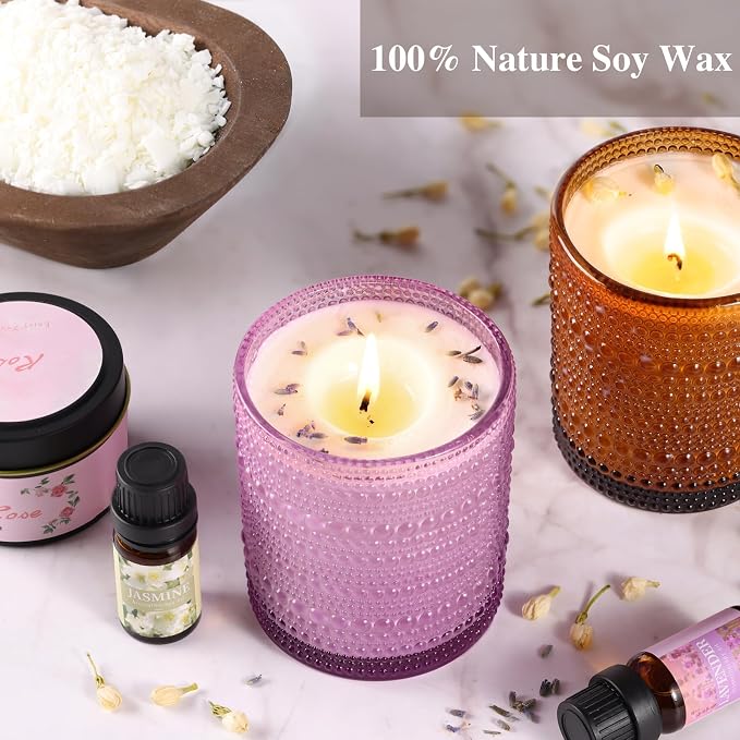 DARJEN Candle Making Kits for Adults- Candle Making Supplies with 4 Candle Jars(Clear, Pink, Purple, Amber), Candle Tins, Soy Wax, Scents, Dried Flower & More, DIY Starter Candle Making Kit Home Decor