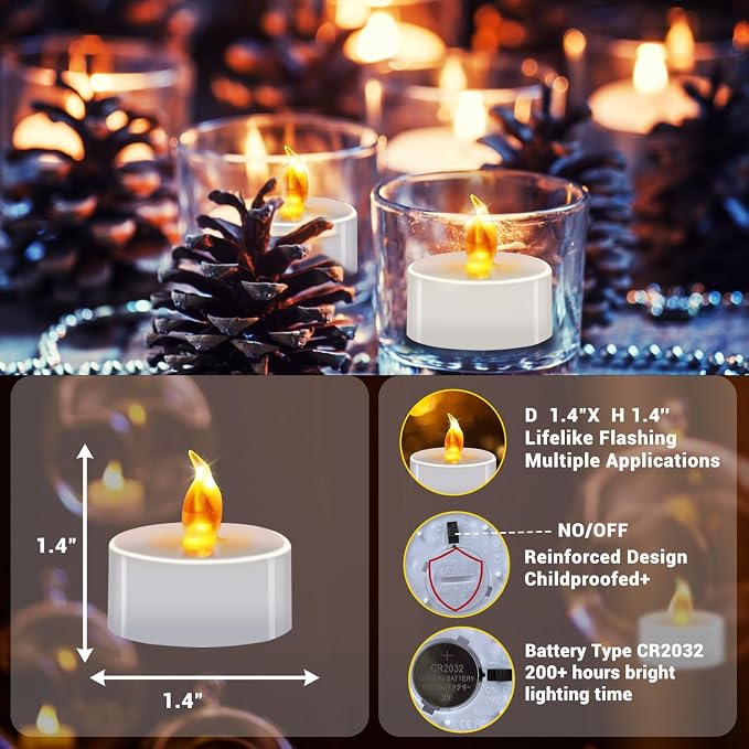 100 Pack LED Tea Lights Bulk, Realistic Flickering Battery Candles (200+ Hours), Warm Amber Flameless Votives for Church Vigils, Restaurant Ambiance, Spa & Wedding Reception (Warm Yellow)