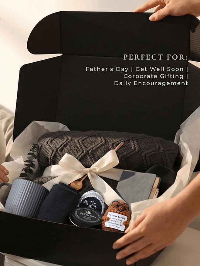 Get Well Soon Gift Baskets for Men&Women- Self Care Package/Brithday - After Surgery Recovery, Sympathy Gifts for Loss, Thinking of You/Grief/Bereavement/Miscarriage Gifts (Grey & Navy Blue)