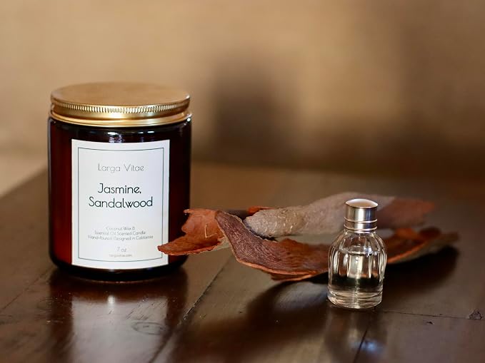 Organic Coconut Wax Aromatherapy Candle | Jasmine & Sandalwood | Non-Toxic, Pet Safe, Allergy Friendly | Phthalate Free | Zero Waste Sustainable Gift