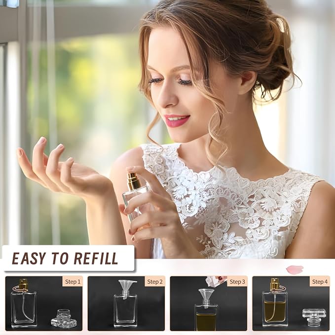 Perfume Bottle Atomizer 30ML Refillable Fine Mist Spray Bottles, Empty Glass Essential Oil Container for Travel, Handbag or Date, With Storage Bag & Funnels(Classic Fashion)