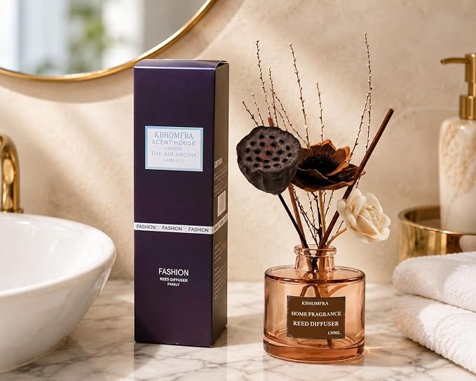 Reed Diffuser with Dried Flowers, Jasmine Cedar Sandalwood Scent, 4.06 fl oz, Glass, 120ml, Long Lasting Home Fragrance