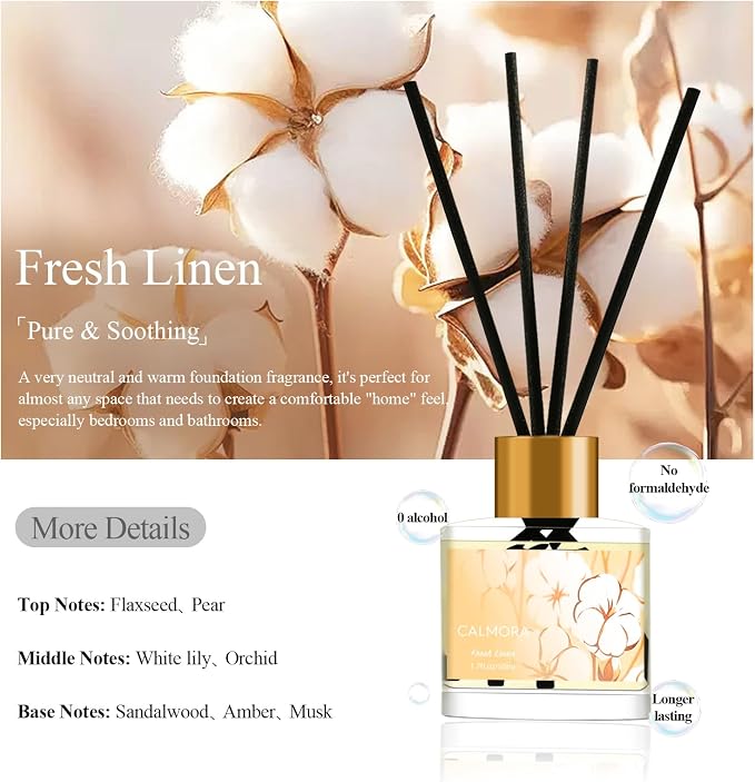 CALMORA Reed Diffuser Gift Set of 3, 50ml Home Fragrance Diffuser with 15 Reeds Sticks | Flameless Lily & Jasmine/Lavender/Fresh Linen Scented Oil for Women, Mom, Housewarming