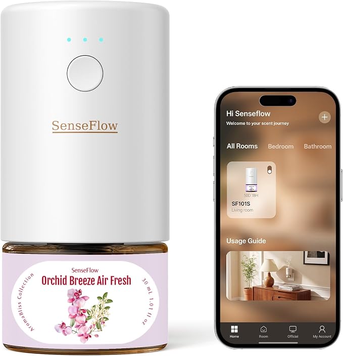 Essential Oil Diffuser for Home, Smart Waterless Aromatherapy Diffuser, Plug in Room Scent with Timer & 120-Day Natural Aroma, Covers 1000 Sq Ft – Free 30ml Orchid Breeze Air Fresh