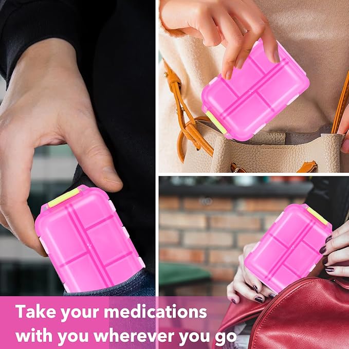 Large Travel Pill Organizer, 10 Compartments Small Portable Pill Case with 189 Medicine Labels, Compact Medicine Storage Box for Purse, Pocket, Airplane, Travel, Nurse Daily Use 3 Pack
