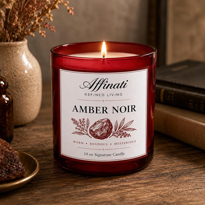 Affinati Amber Noir Signature Candle - 10 oz Luxury Soy Blend Wax Candle, Long-Lasting Home Fragrance