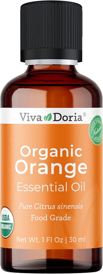 Viva Doria Orange Essential Oil, USDA Certified, Organic Orange Oil, 100% Pure, Natural Essential Oil, Undiluted, for Aromatherapy | Food Grade, 30 mL (1 Fluid Ounce)